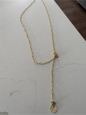 Gold Lariat Necklace with Heart Charm - local London Ontario artisan hen&bear